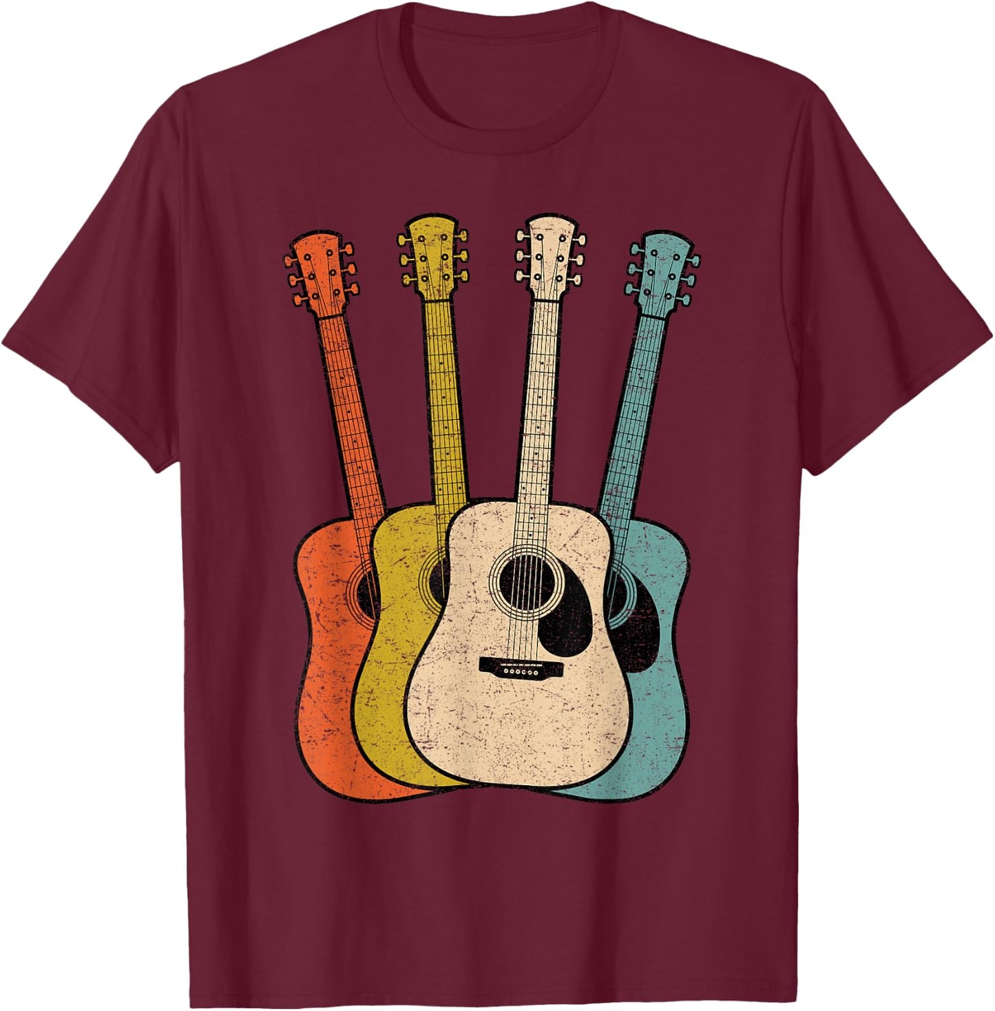 Retro Acoustic Guitar Vintage Guitarist Cool Music Graphic T-Shirt - T-Shirt | Maroon