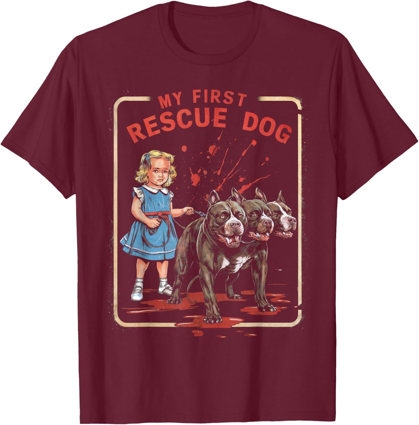Vintage Horror Movie Lover Retro Halloween Shirt Rescue Dog T-Shirt - T-Shirt | Maroon