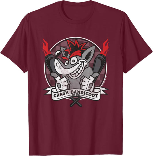 Crash Bandicoot Est 1996 Checkerboard Retro Big Chest Poster T-Shirt - T-Shirt | Maroon
