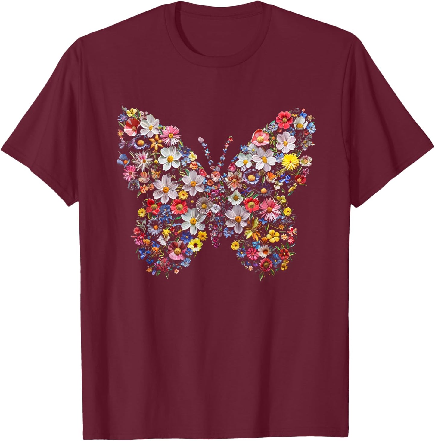 Graphic Beautiful Butterflies Flowers Funny Garden Design T-Shirt - T-Shirt | Maroon