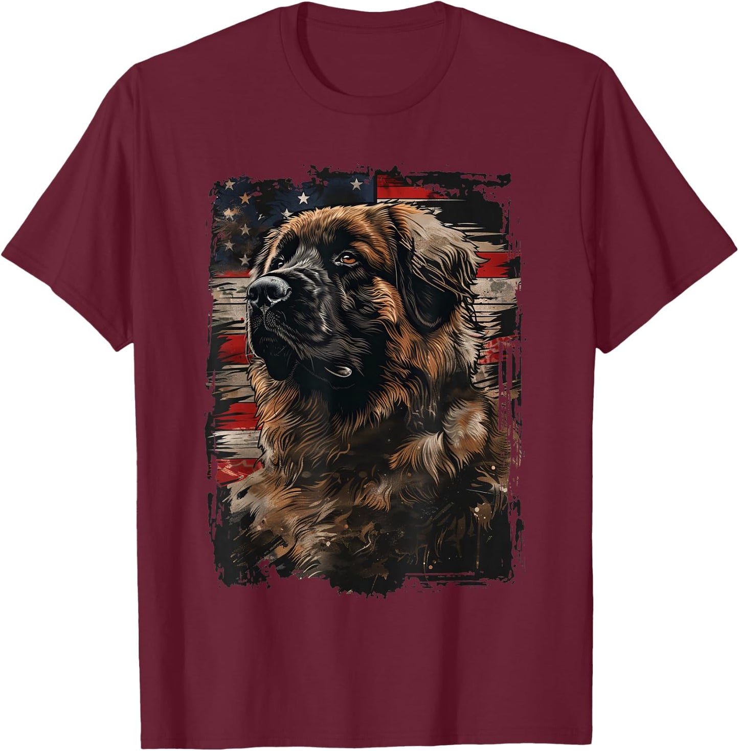 Leonberger American Flag T-Shirt - T-Shirt | Maroon