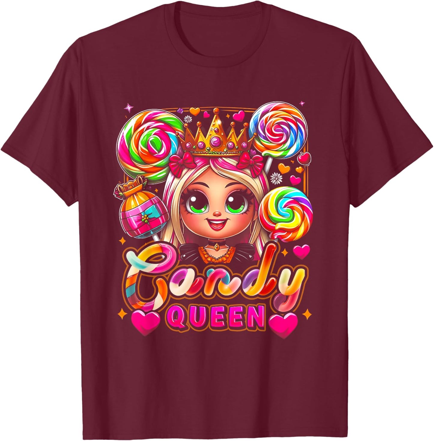 Funny Halloween Candy a Queen Lollipop Lover Girls Colorful T-Shirt - T-Shirt | Maroon