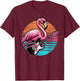 Vintage Style Flamingo Playing Guitar Rock And Roll Retro T-Shirt - T-Shirt | Maroon