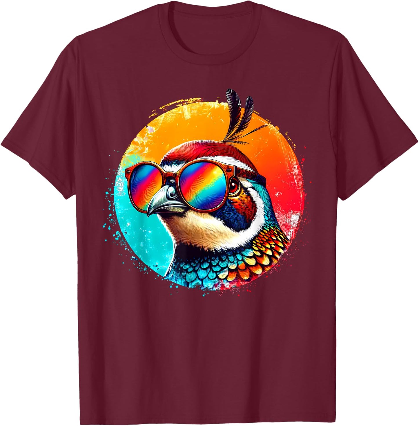 Cool Tie Dye Quail Sunglasses Bird Illustration Art T-Shirt - T-Shirt | Maroon