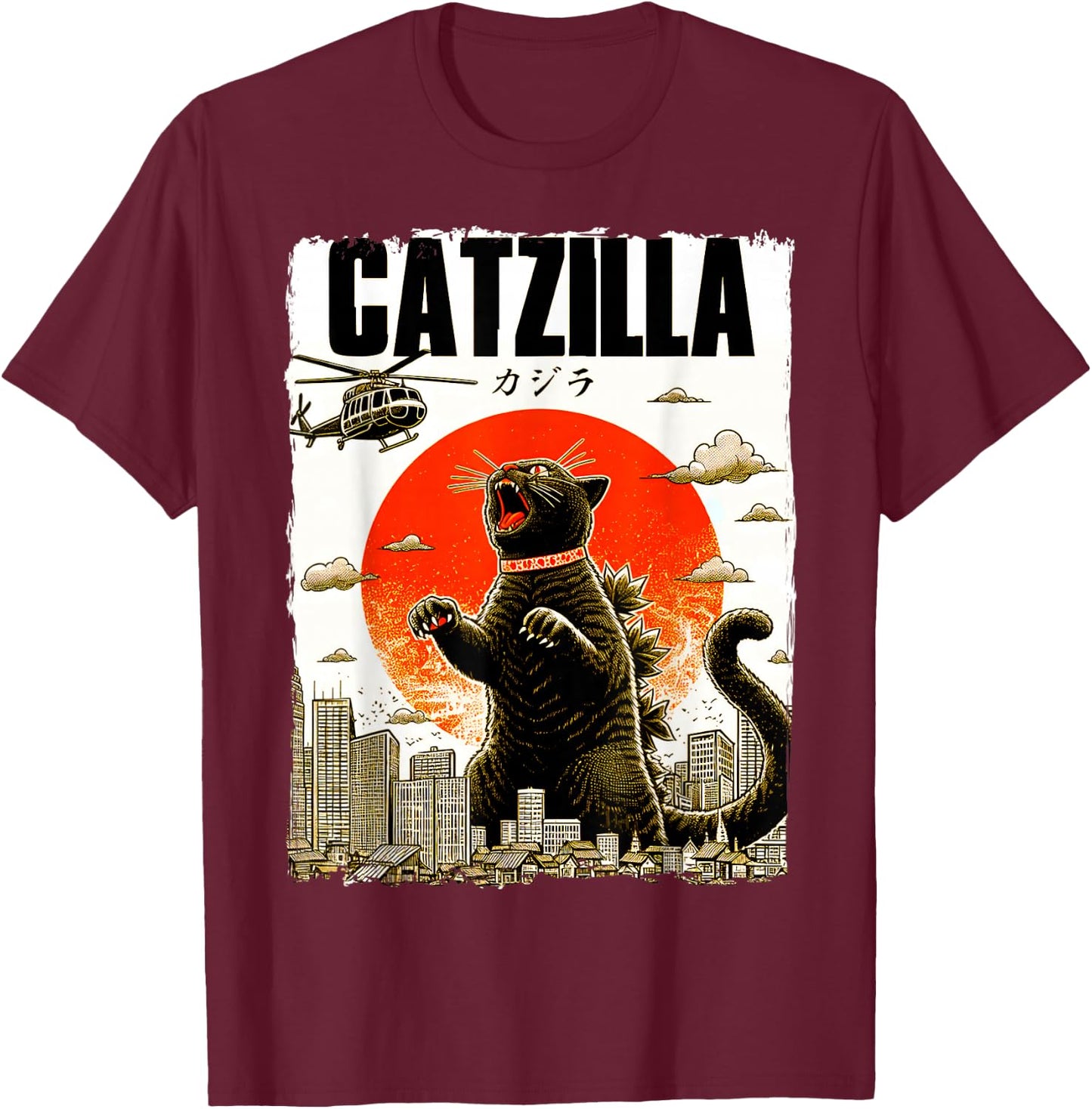 Catzilla Funny Cat Lover Kitten Catzilla Cat Japanese Art T-Shirt - T-Shirt | Maroon