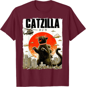 Catzilla Funny Cat Lover Kitten Catzilla Cat Japanese Art T-Shirt - T-Shirt | Maroon
