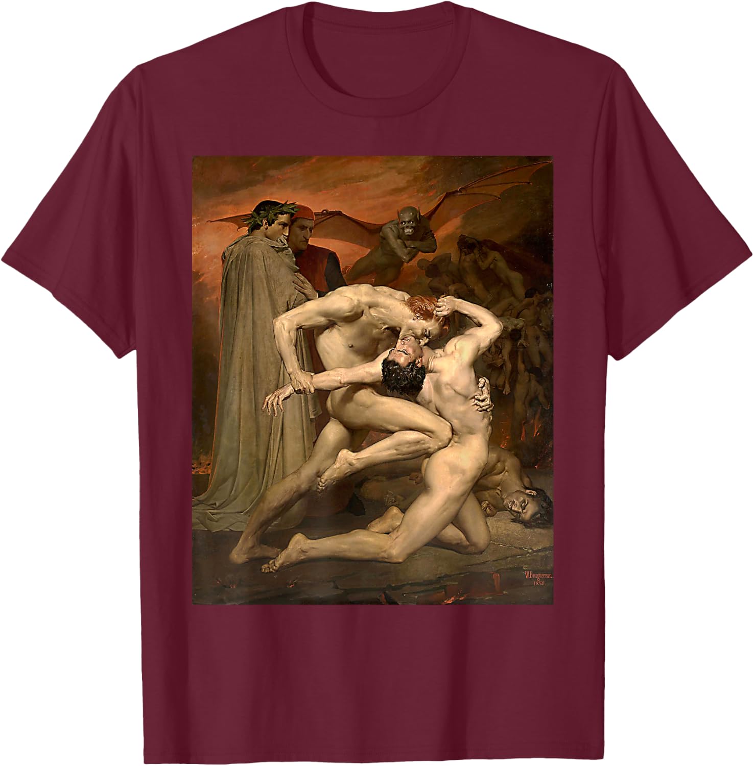 Urban Empyre Dante and Virgil in Hell Painting by William Bouguereau 1850 , Small, Black T-Shirt - T-Shirt | Maroon