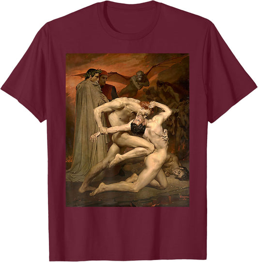 Urban Empyre Dante and Virgil in Hell Painting by William Bouguereau 1850 , Small, Black T-Shirt - T-Shirt | Maroon