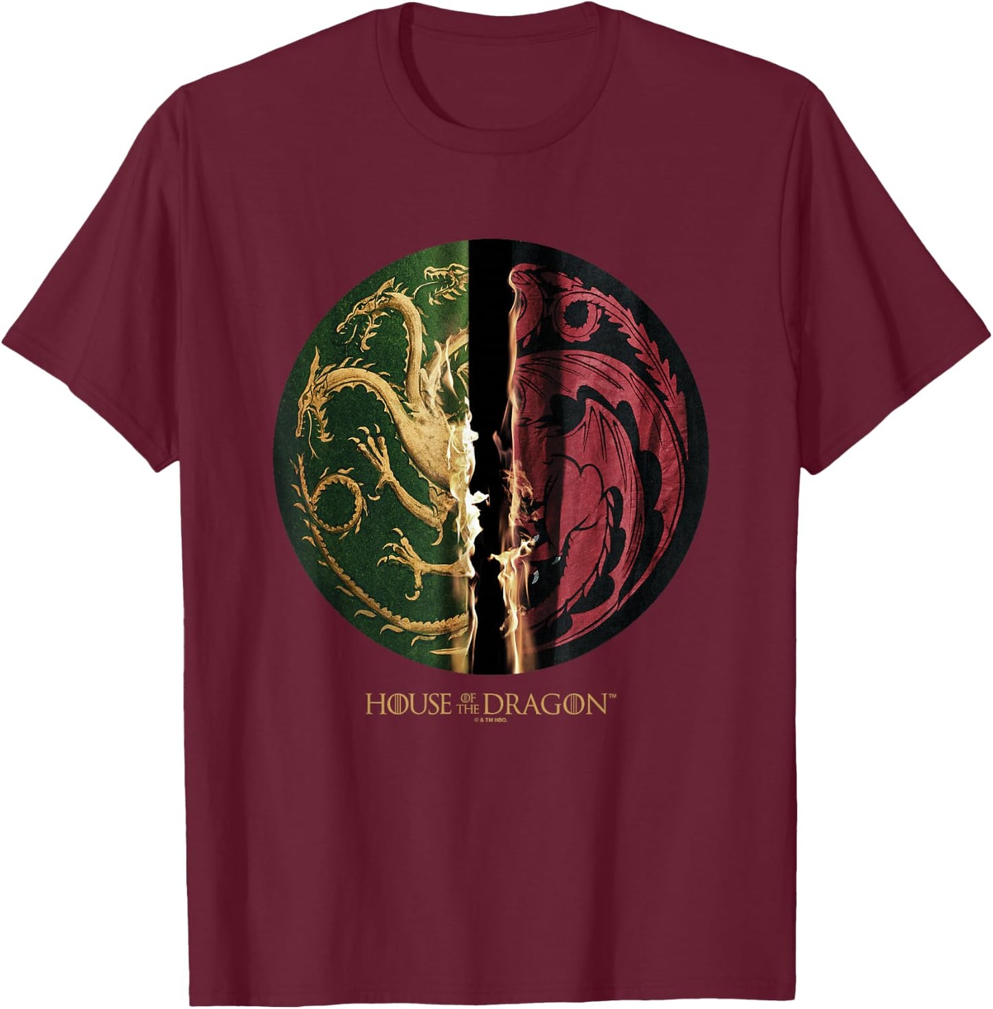 House of the Dragon Green VS Black House Targaryen Emblem T-Shirt - T-Shirt | Maroon