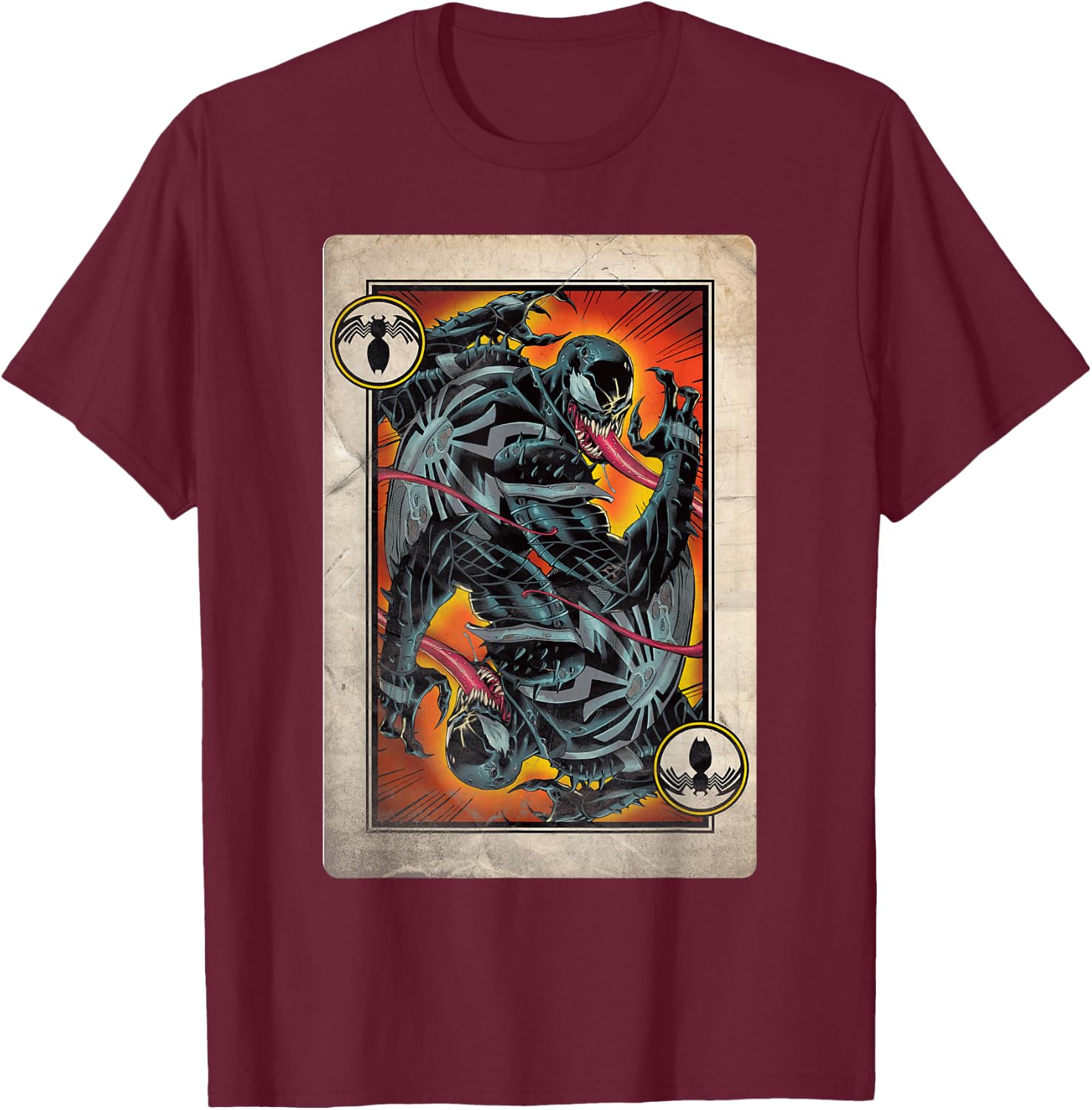 Marvel Retro Comics Venom Playing Card T-Shirt - T-Shirt | Maroon