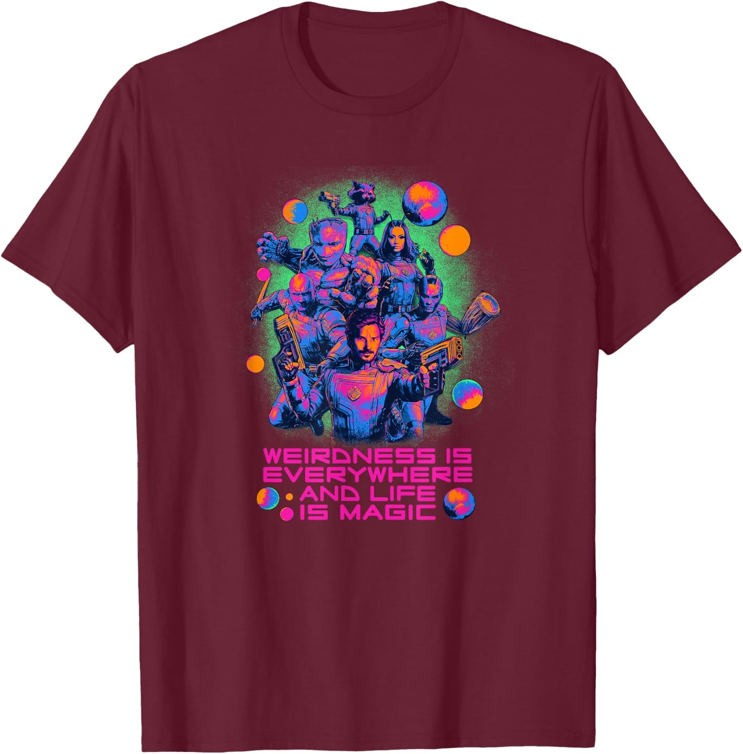 Marvel Guardians of the Galaxy Vol. 3 Life Is Magic Group T-Shirt - T-Shirt | Maroon