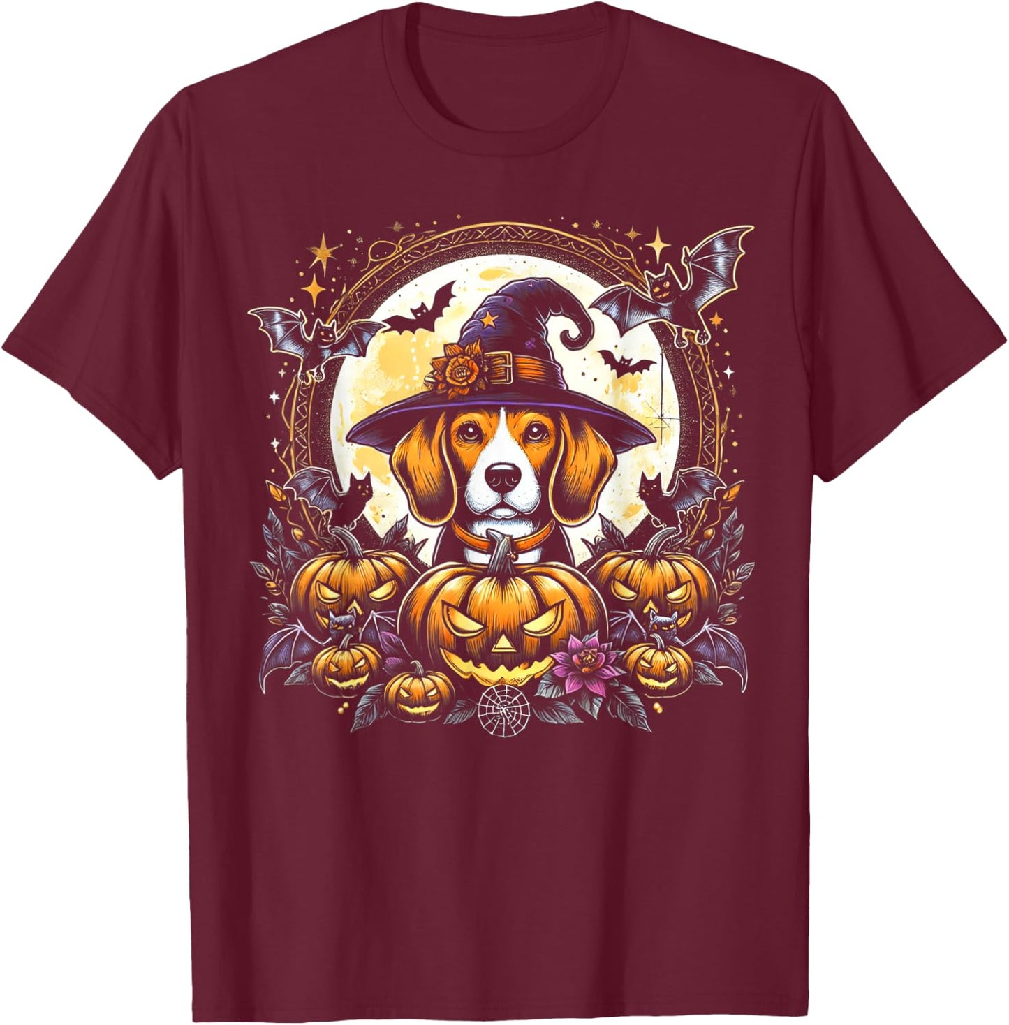 Beagle Halloween Witch Decor T-Shirt - T-Shirt | Maroon