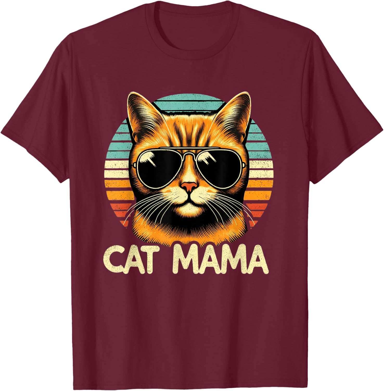 Cat Mama Cool Orange Cat Mother's Day Retro Cat Mom T-Shirt - T-Shirt | Maroon