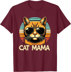 Cat Mama Cool Orange Cat Mother's Day Retro Cat Mom T-Shirt - T-Shirt | Maroon