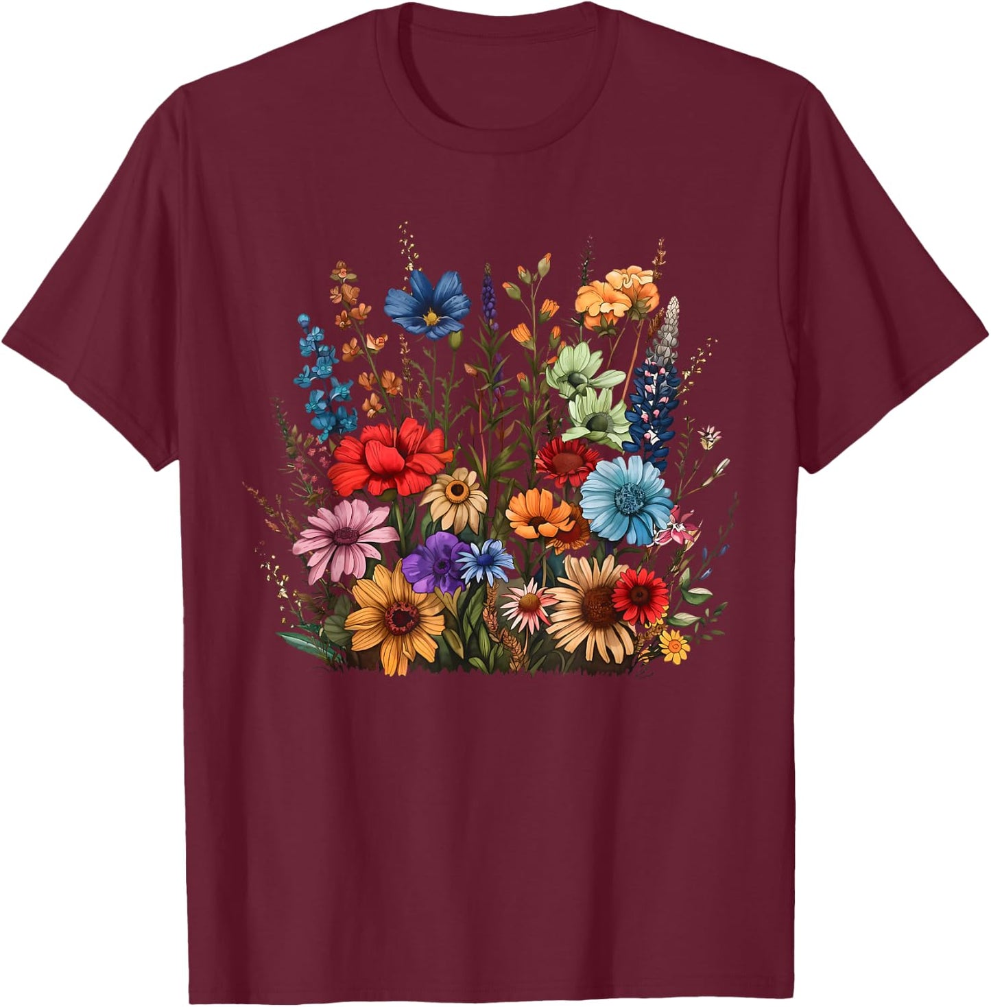 Vintage Wildflower Summer Botanical Gardening Plant Lover T-Shirt - T-Shirt | Maroon