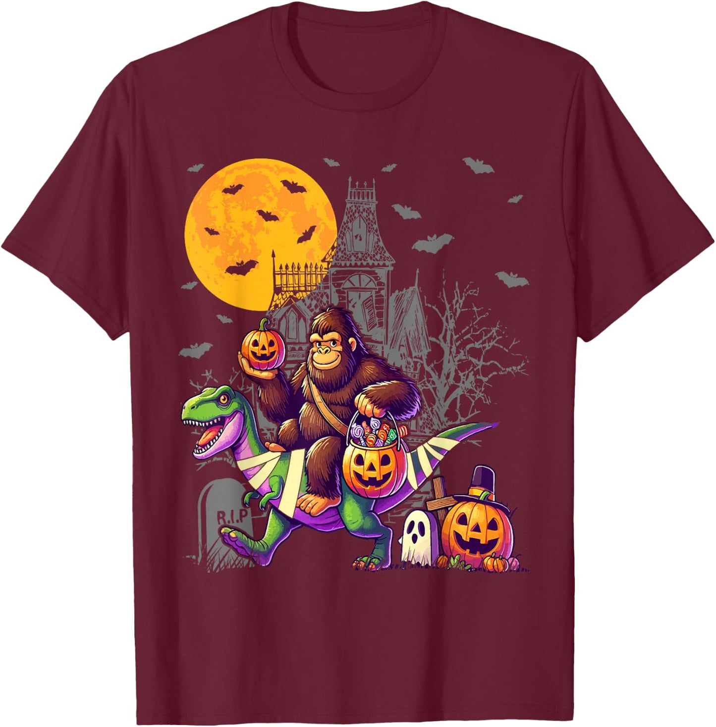 Bigfoot Dinosaur Halloween Costume T Rex Boys Kids T-Shirt - T-Shirt | Maroon