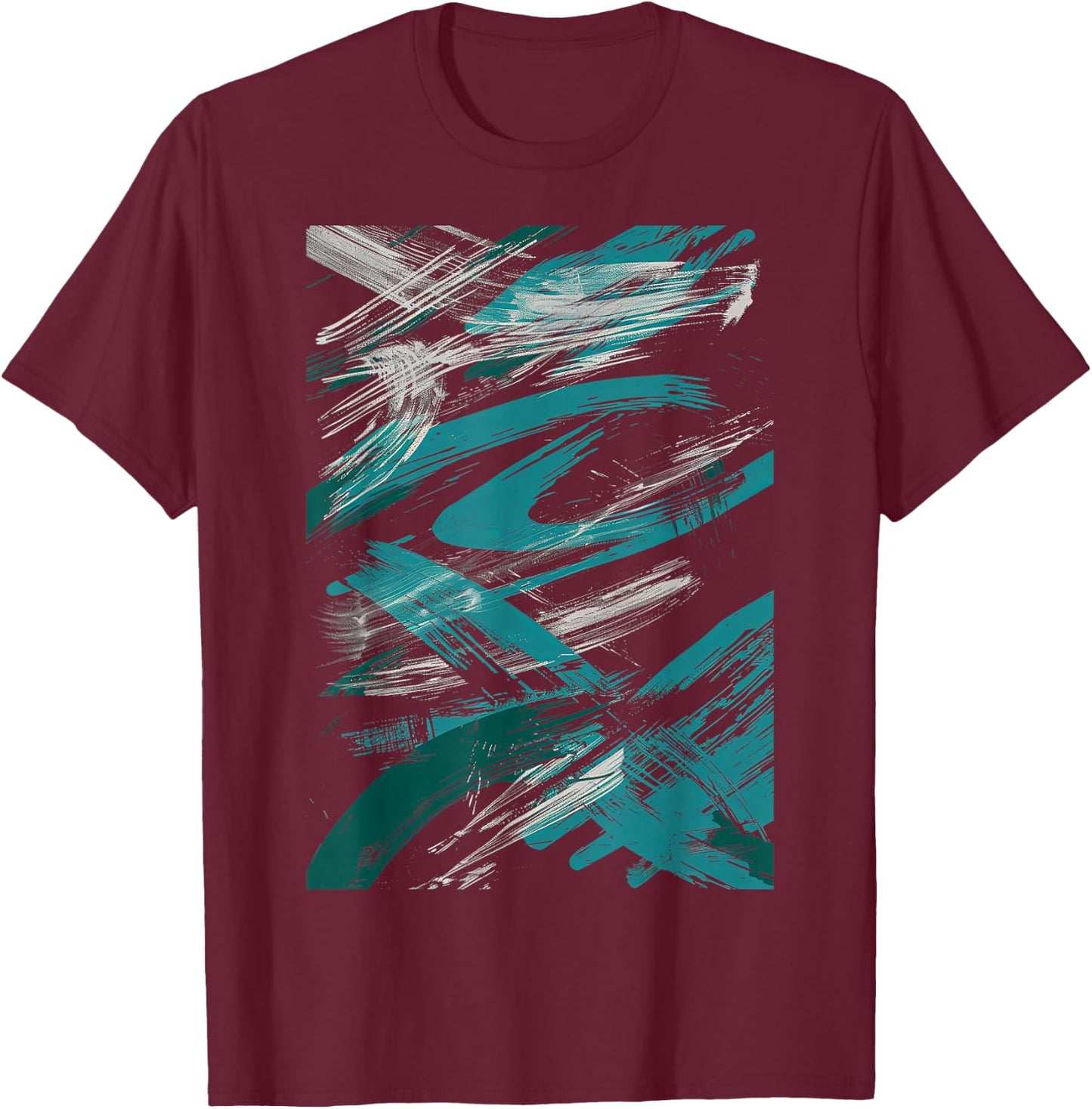 Teal And White Brushstroke Design Graphic T-Shirt - T-Shirt | Maroon