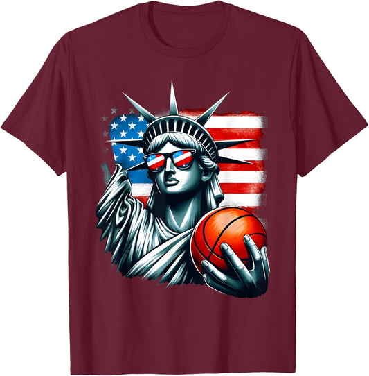 Independence Day 4th of July Statue of Liberty Basketball Kids Men T-Shirt - T-Shirt | Maroon
