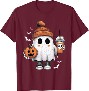 Cute Halloween Ghost Drink Pumpkin Halloween T-Shirt - T-Shirt | Maroon