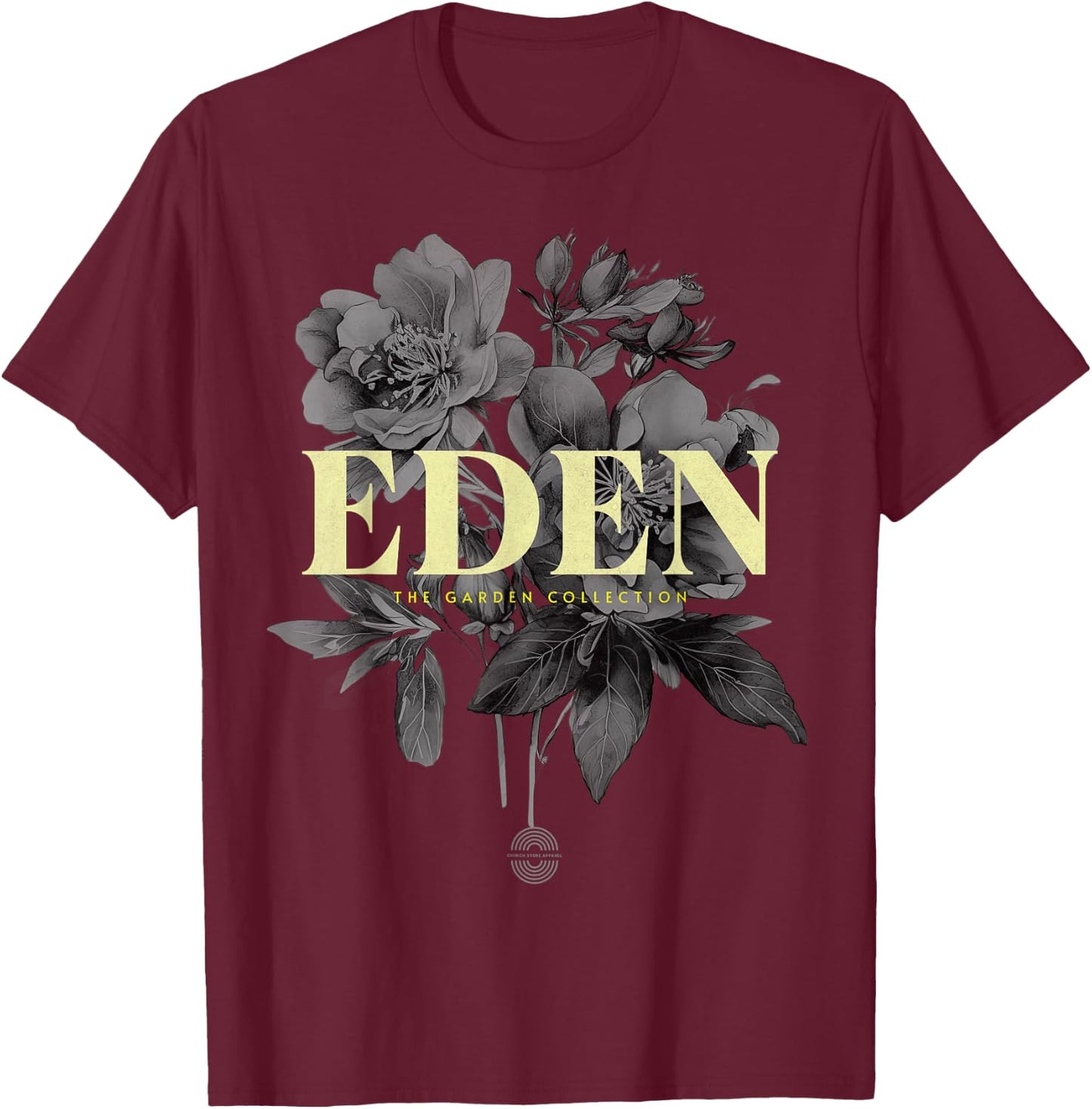 The Garden Of Eden, The Biblical Garden Collection, Floral T-Shirt - T-Shirt | Maroon