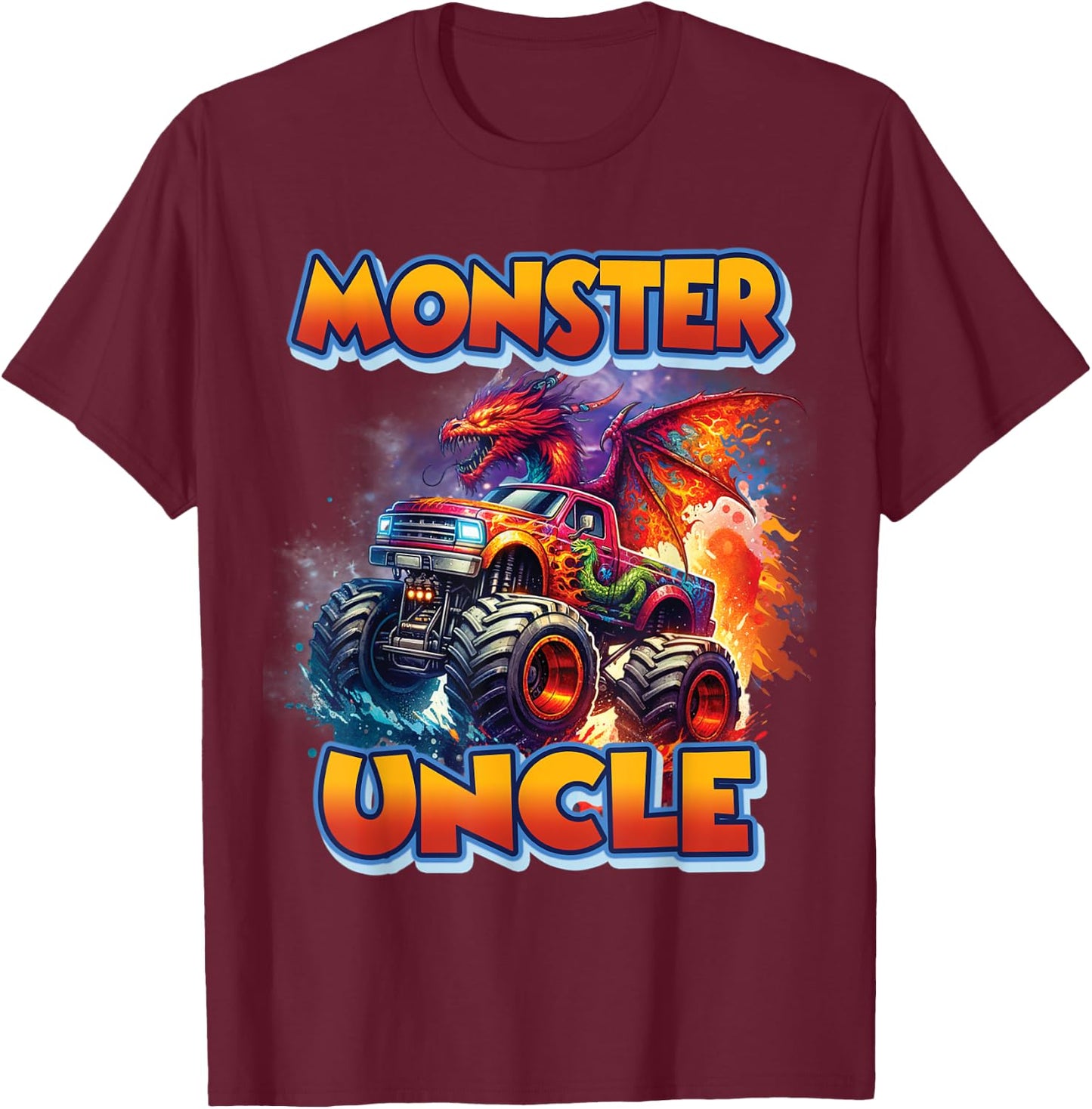 Monster Uncle Birthday Boy Monster Truck Car Family Matching T-Shirt - T-Shirt | Maroon