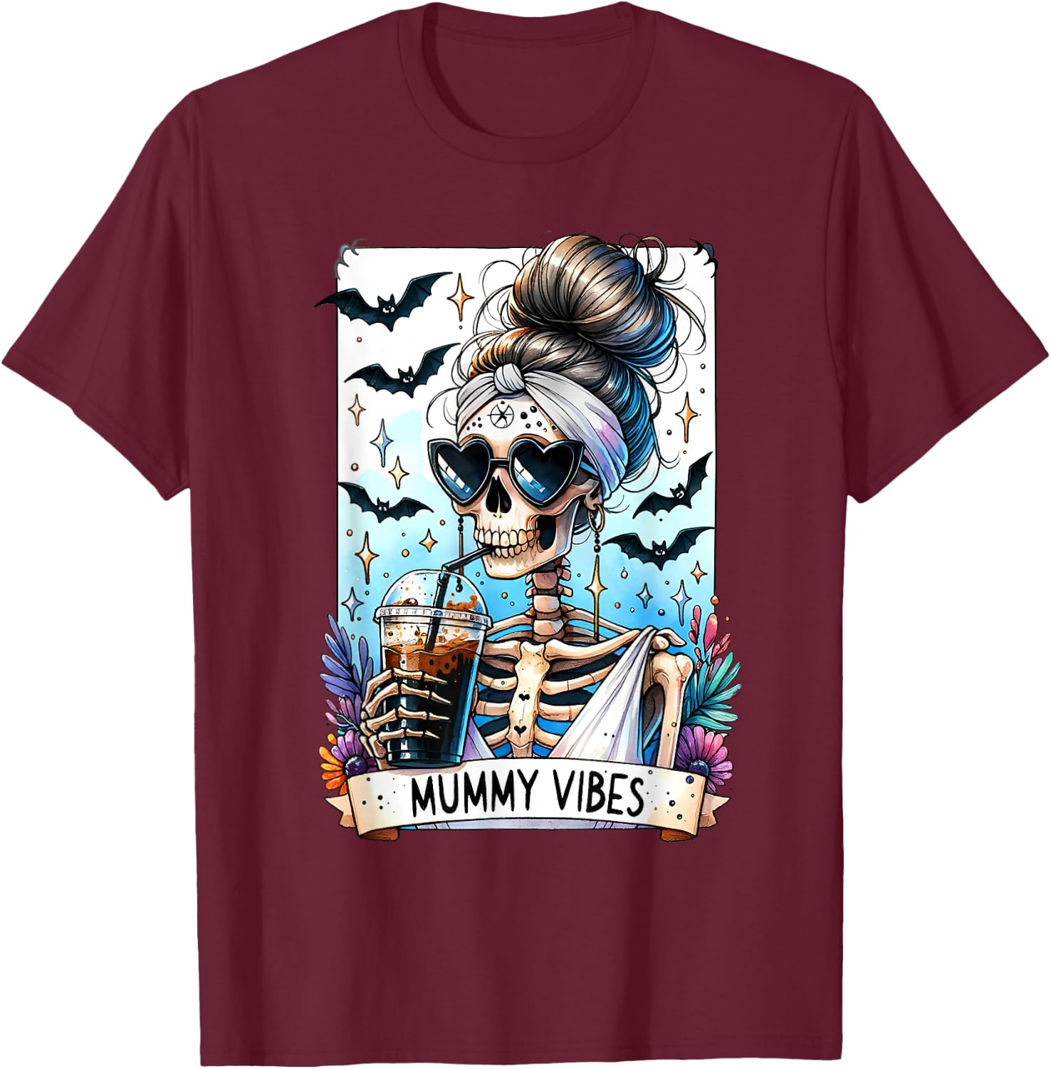 Tarot Card Mummy Vibes Spooky Season Skeleton Mom Halloween T-Shirt - T-Shirt | Maroon