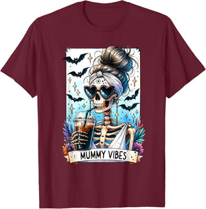 Tarot Card Mummy Vibes Spooky Season Skeleton Mom Halloween T-Shirt - T-Shirt | Maroon