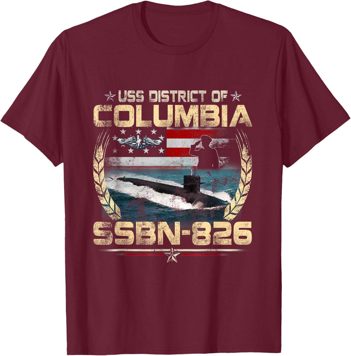 USS District of Columbia SSBN-826 USA Flag Submarine Veteran Men T-Shirt - T-Shirt | Maroon