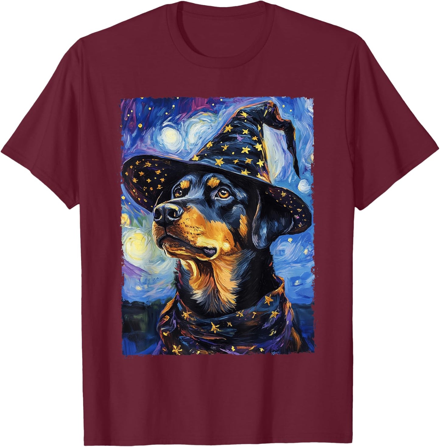 Rottweiler Witch Costume Painting Starry Night Dog Men Women Kids T-Shirt - T-Shirt | Maroon