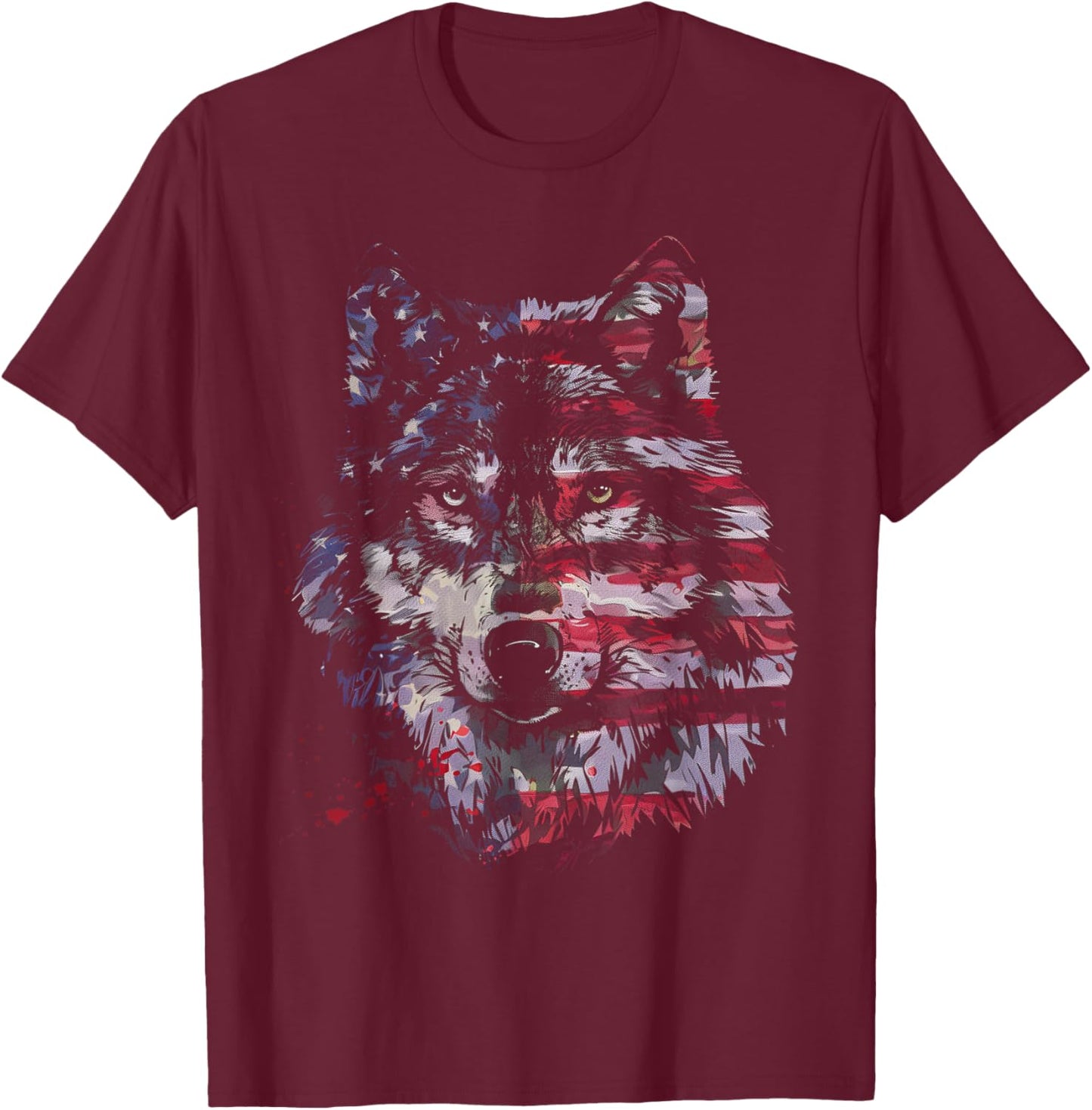 Wolf American Flag USA Patriotic Wolf Lover T-Shirt - T-Shirt | Maroon
