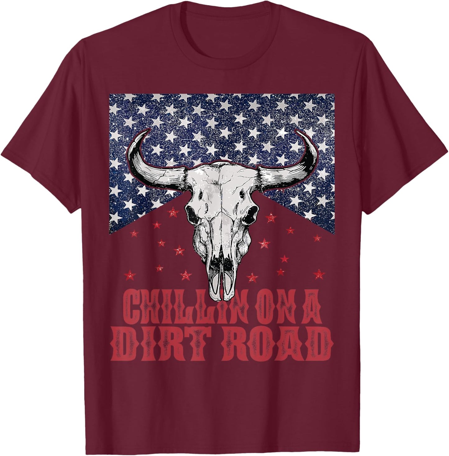 Chillin On A Dirt Road Country Music Western Vintage US Flag T-Shirt - T-Shirt | Maroon