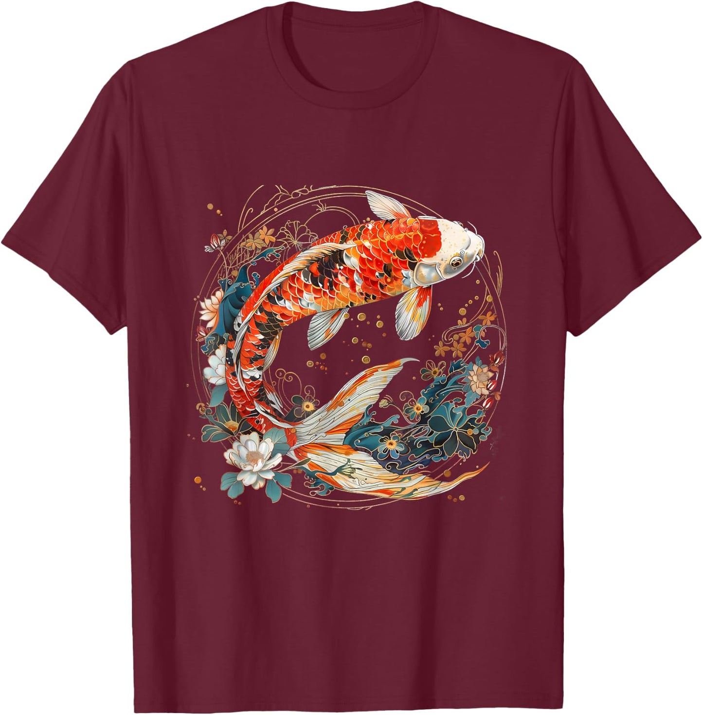 Koi Fish Lotus Japanese Pond Lover Japanese Koi Carp Fish T-Shirt - T-Shirt | Maroon