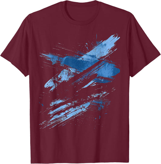 Blue And Black Dynamic Running Design T-Shirt - T-Shirt | Maroon