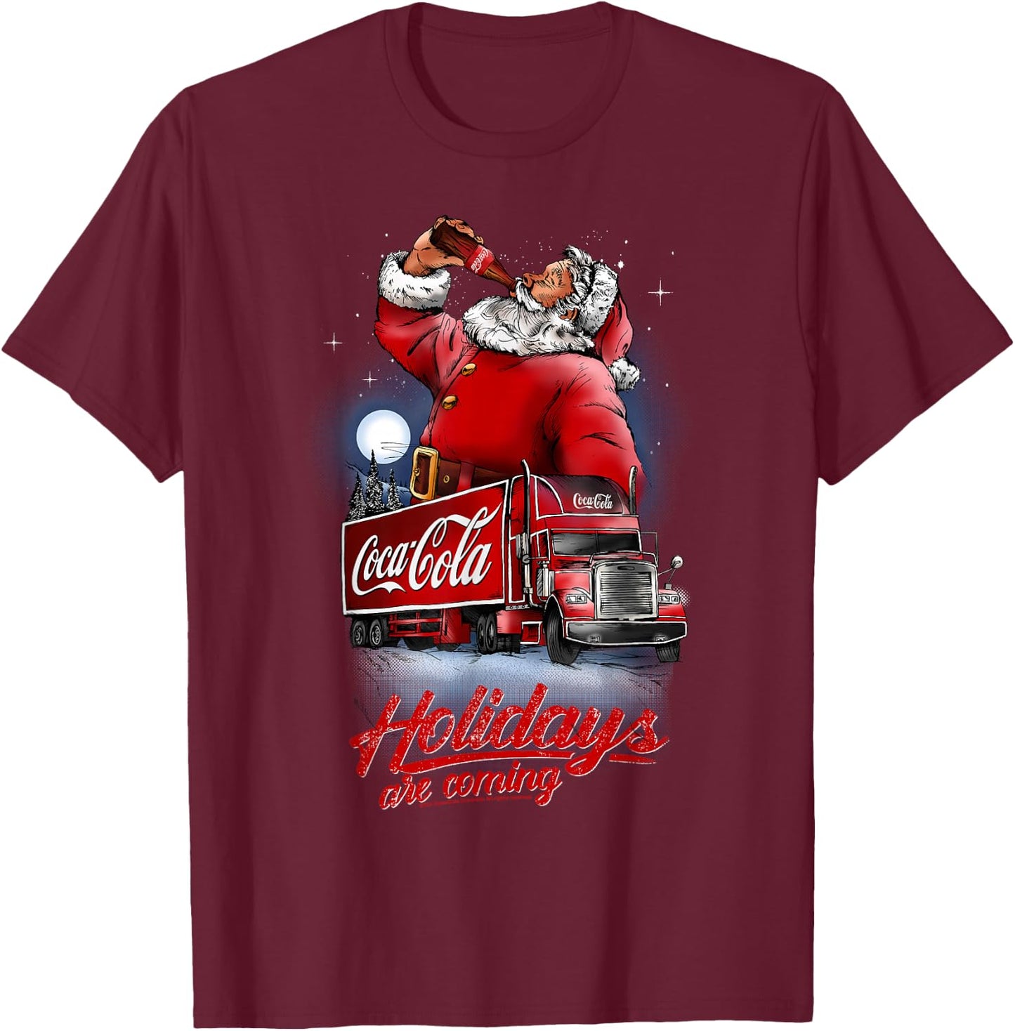 Coca Cola Santa And Truck Holidays Are Coming T-Shirt - T-Shirt | Maroon