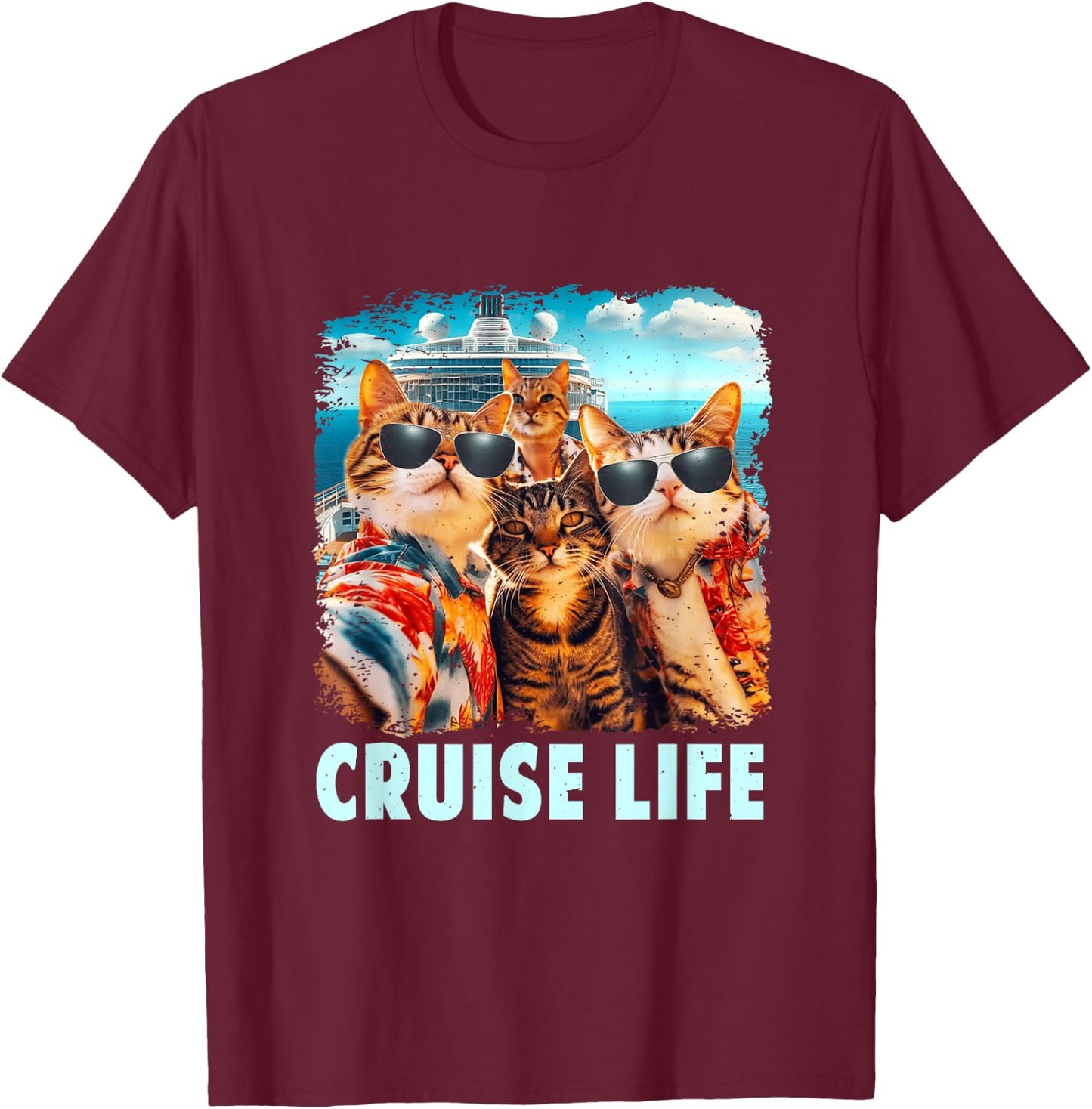 Selfie Cat Fun Cruise Buddies Ship Vacation Friends Family T-Shirt - T-Shirt | Maroon