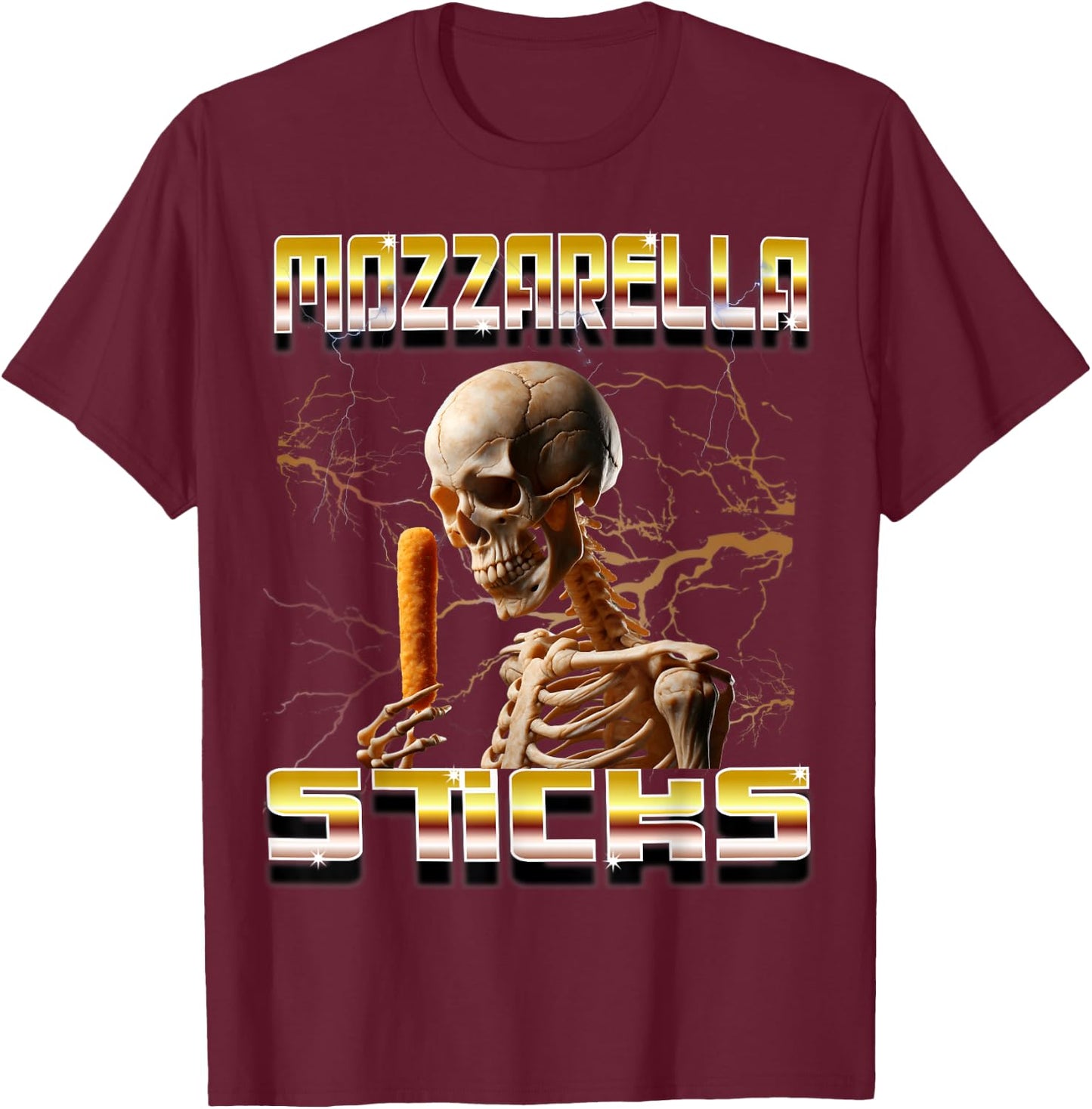 Mozzarella Sticks Bootleg Rap CDs Style Funny Meme Skeleton T-Shirt - T-Shirt | Maroon