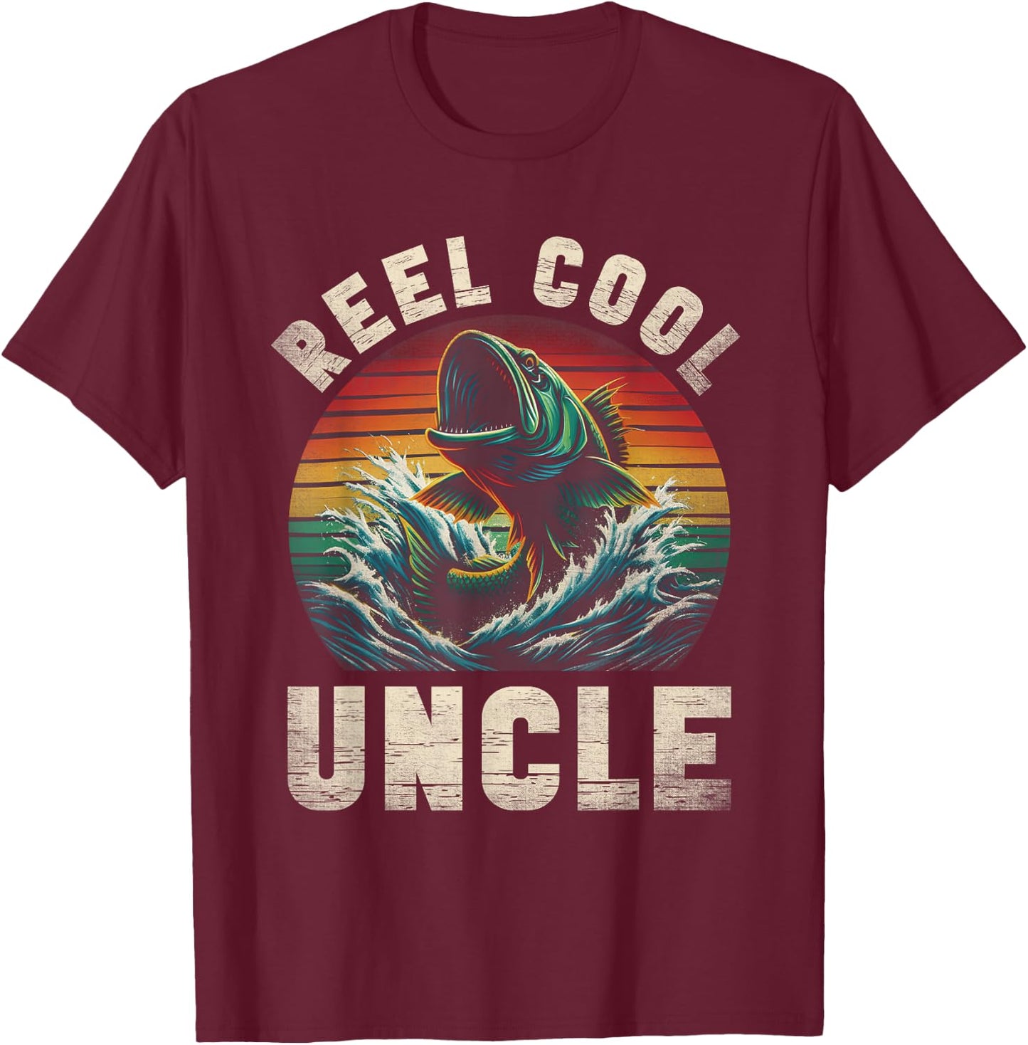 Reel Cool Uncle Fishing Uncle Father's Day Fisherman Fish T-Shirt - T-Shirt | Maroon