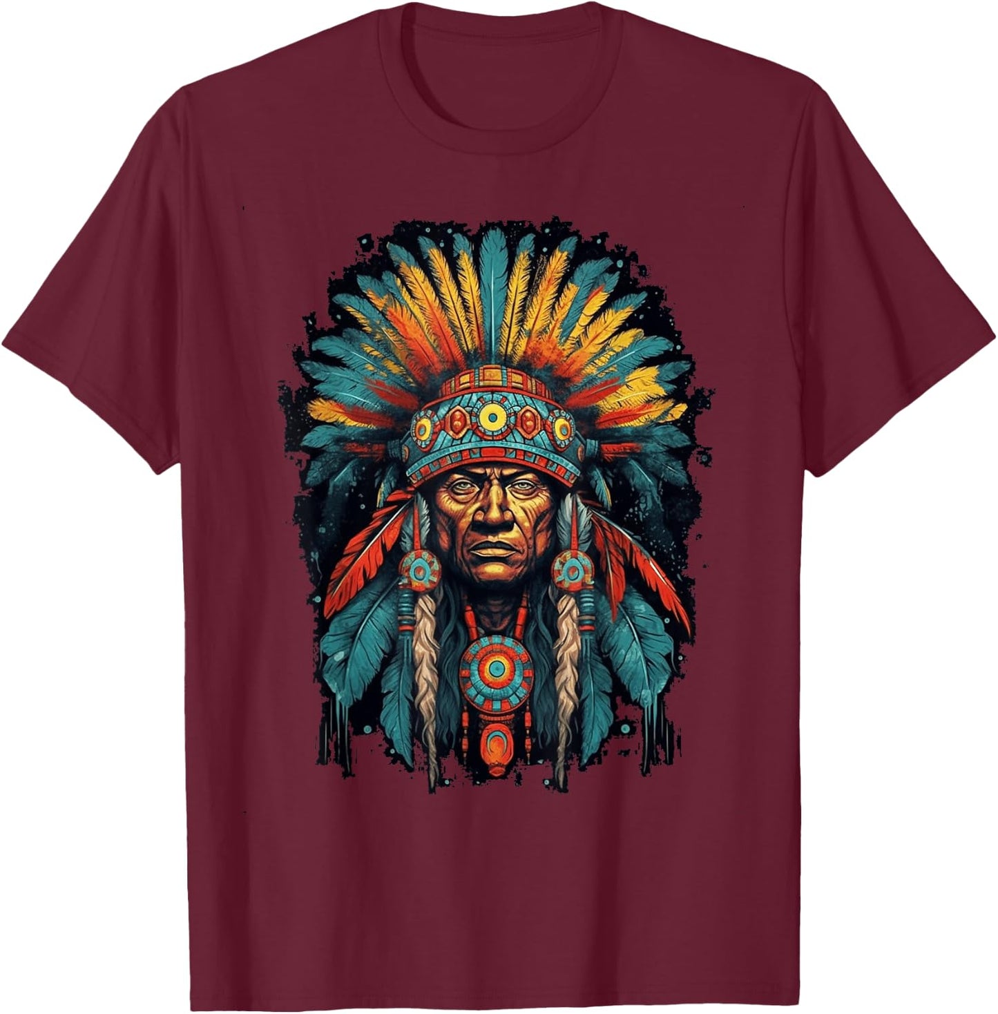 Native American Indian Headdress Traditional Art Men Women T-Shirt - T-Shirt | Maroon