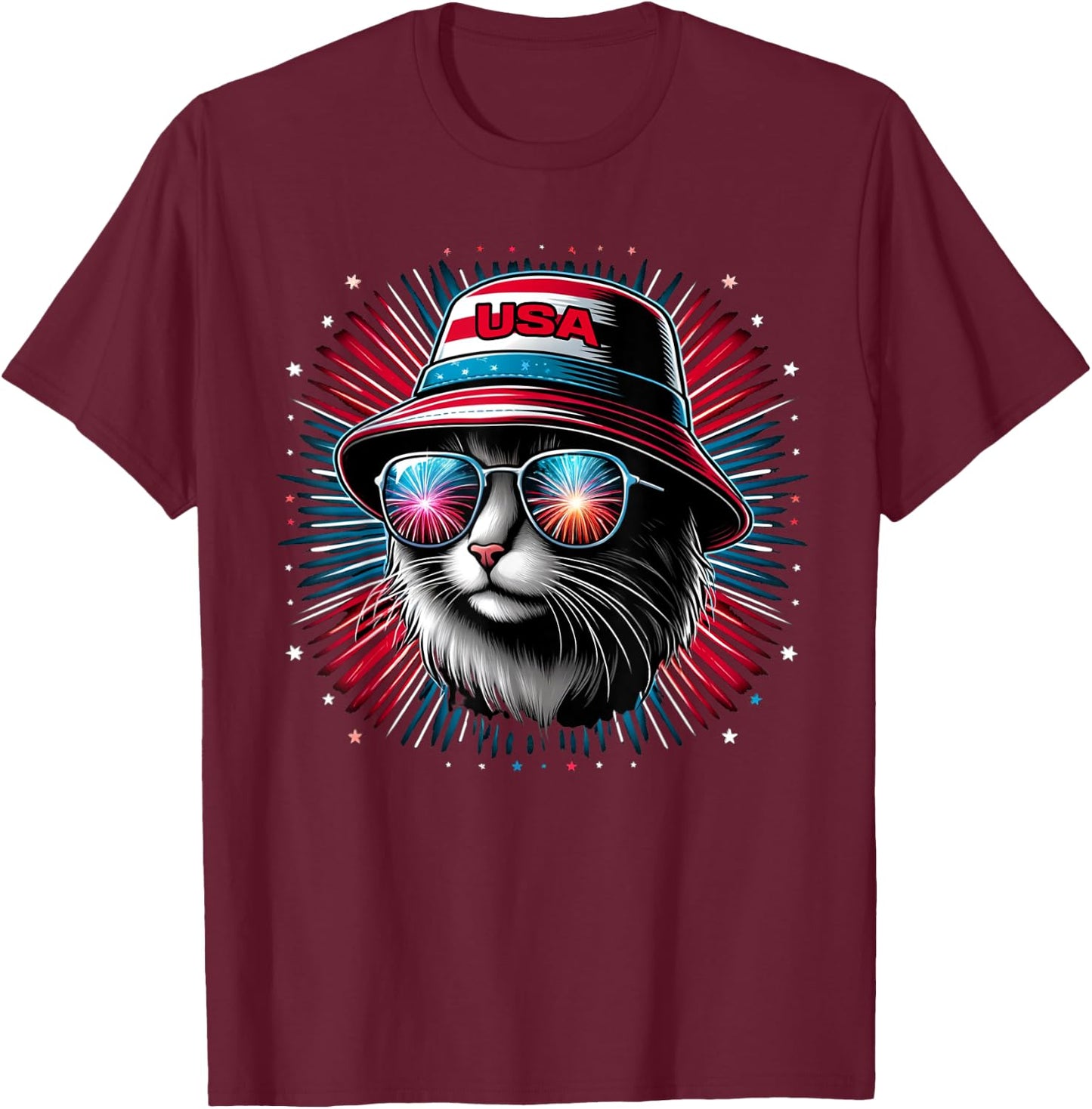 Women Ameowica Funny Patriotic Cat Meowica 4th of July T-Shirt - T-Shirt | Maroon