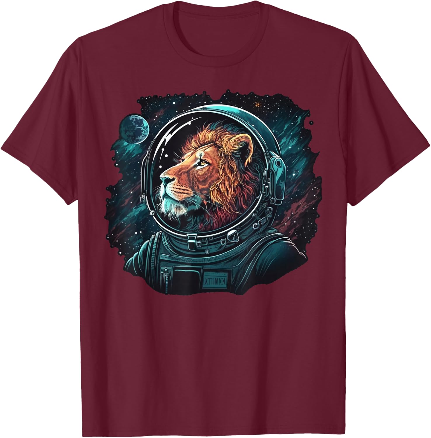 Outer Space Lion on Galaxy Astronaut Lion T-Shirt - T-Shirt | Maroon