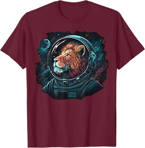Outer Space Lion on Galaxy Astronaut Lion T-Shirt - T-Shirt | Maroon