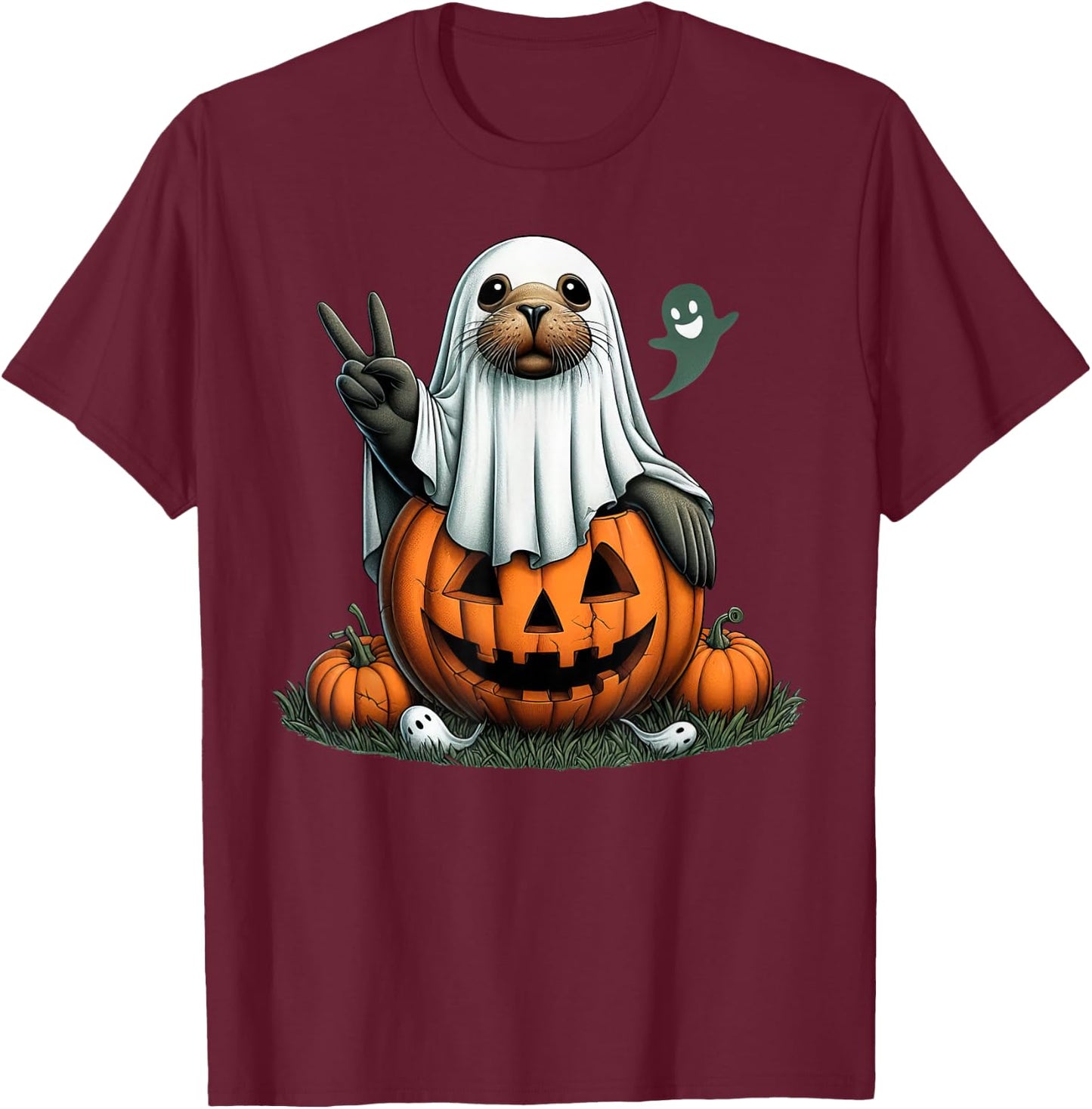 Funny Sea Lion Boo Halloween Ghost Kids T-Shirt - T-Shirt | Maroon