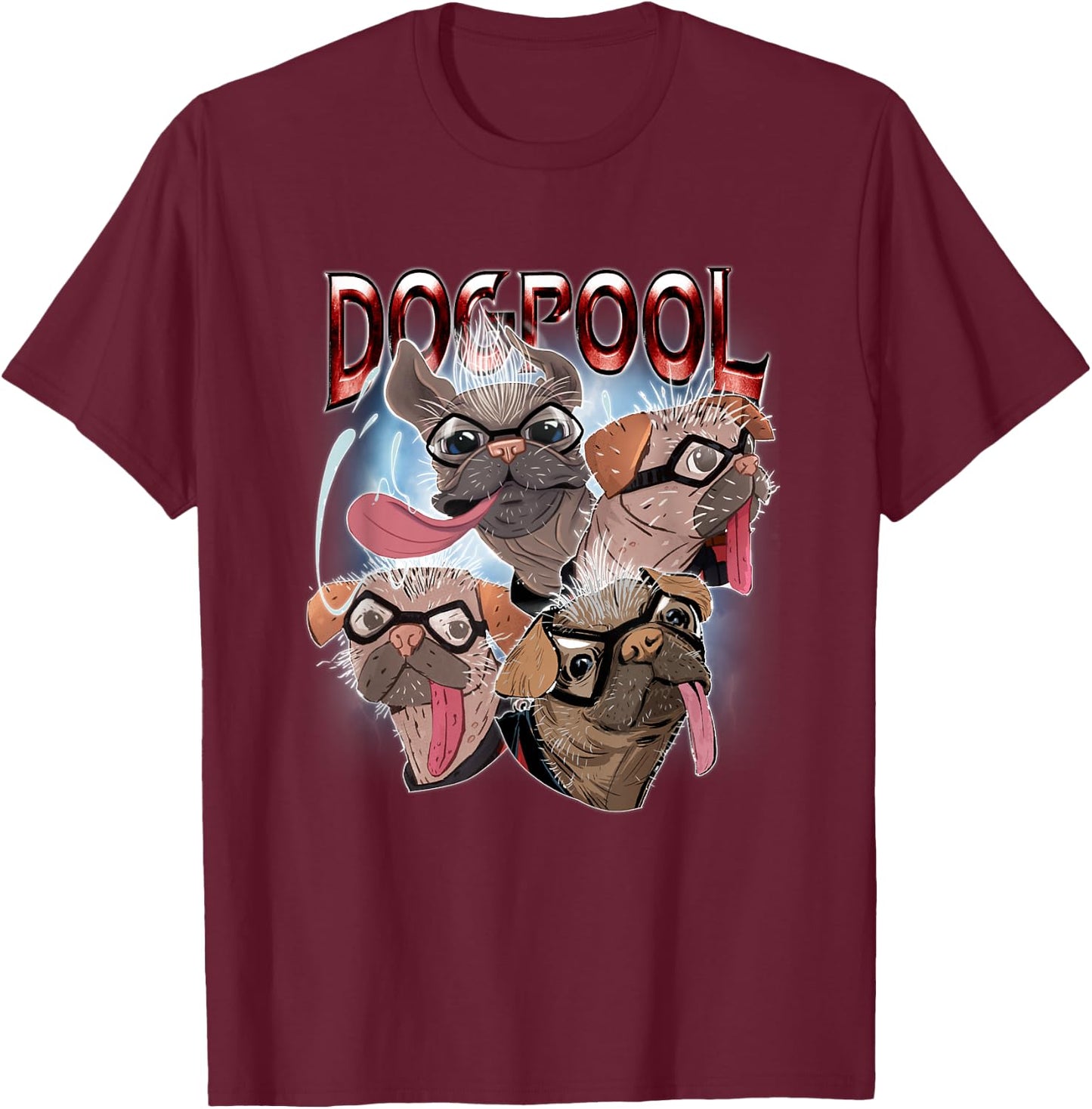 Marvel Deadpool & Wolverine Dogpool Sketchy Hero Faces T-Shirt - T-Shirt | Maroon