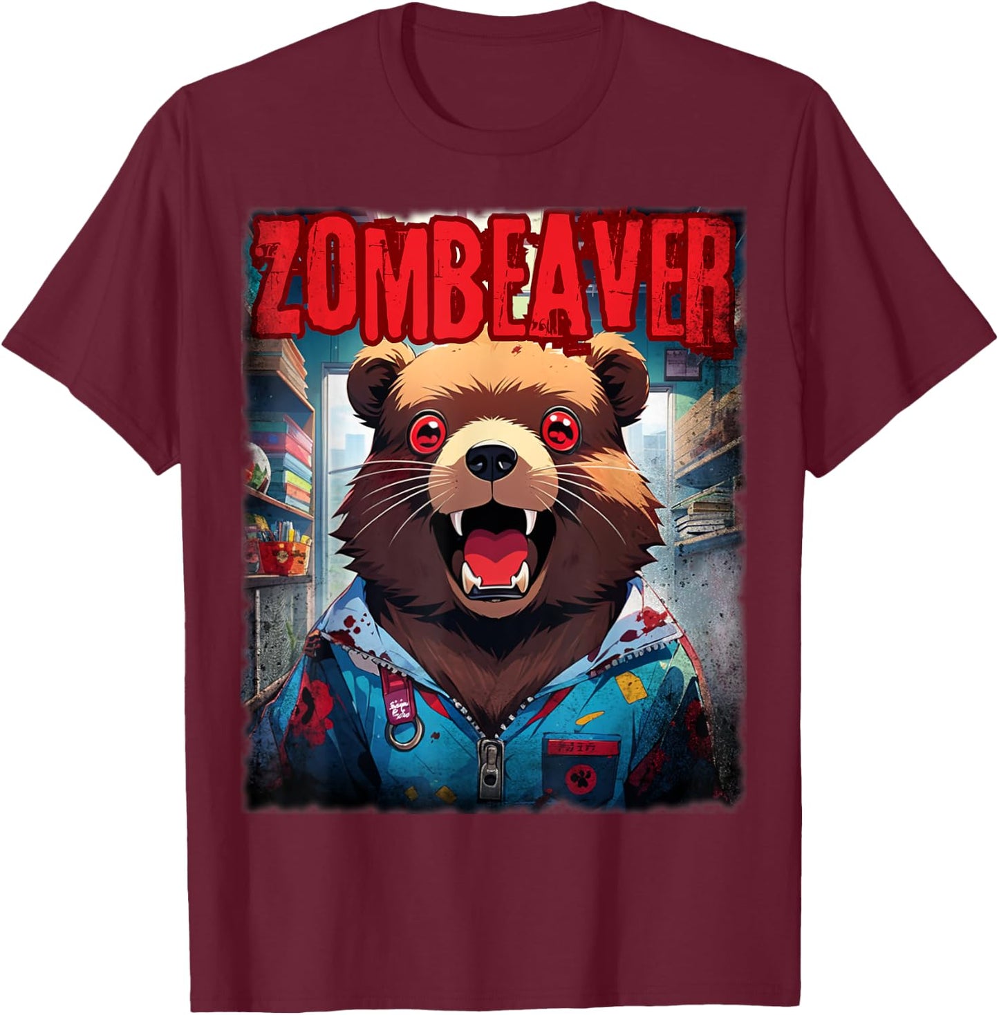 Cute Zombie Beaver Zombeaver Scary Animal For Halloween T-Shirt - T-Shirt | Maroon