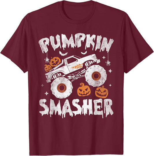 Pumpkin Smasher Toddler Halloween For Monster Truck Lover T-Shirt - T-Shirt | Maroon