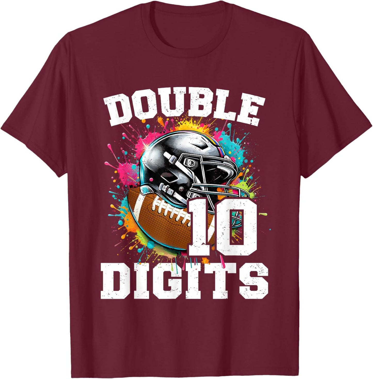 10th Birthday Boy Double Digits 10 Year Old Football T-Shirt - T-Shirt | Maroon