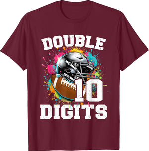 10th Birthday Boy Double Digits 10 Year Old Football T-Shirt - T-Shirt | Maroon