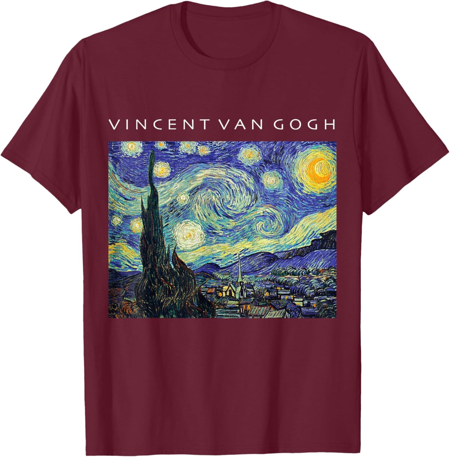 Vincent Van Gogh Starry Night Painting Art Shirt T-Shirt - T-Shirt | Maroon