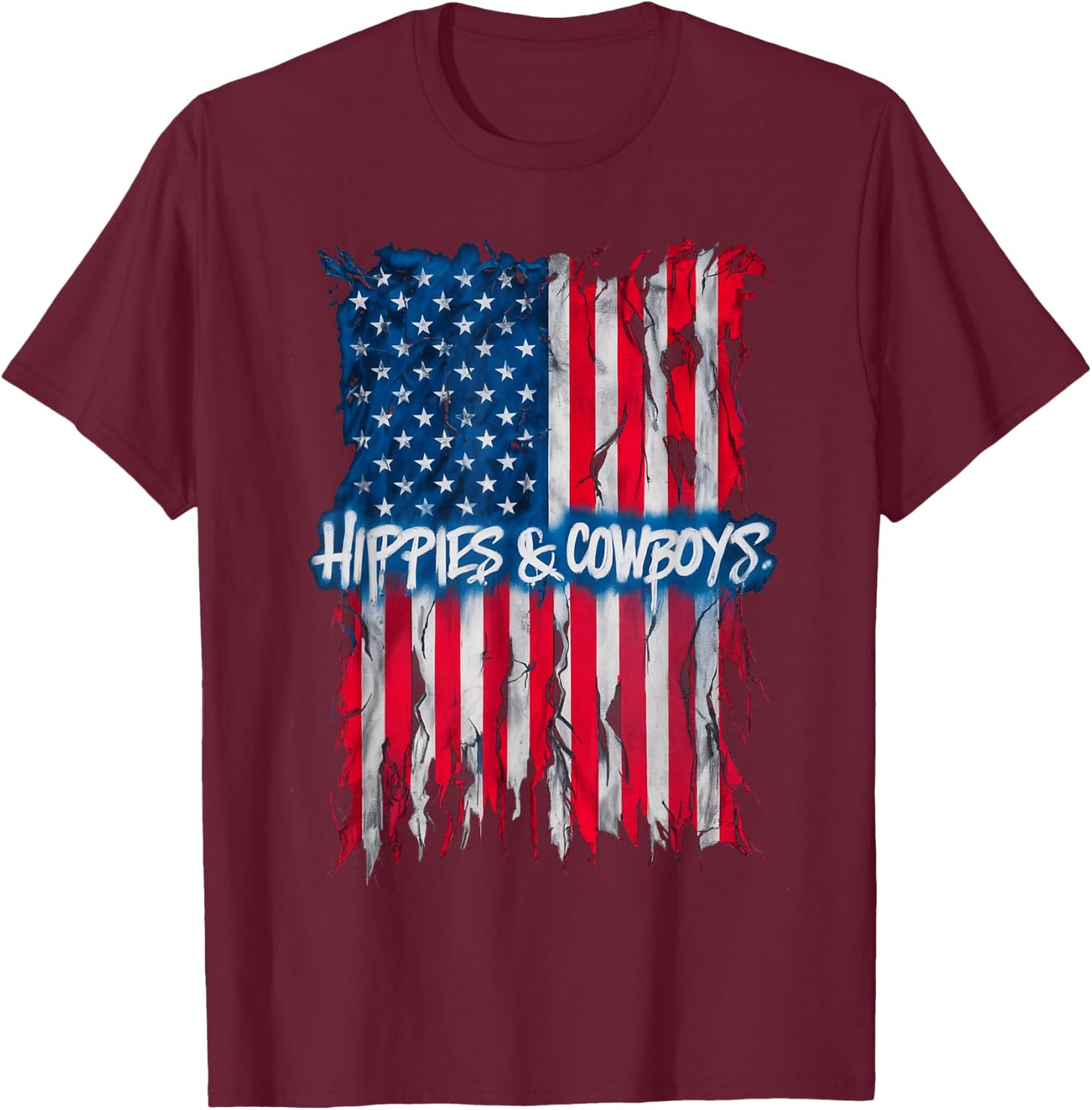 Raisin Hell With The Hippies And Cowboys American Flag T-Shirt - T-Shirt | Maroon