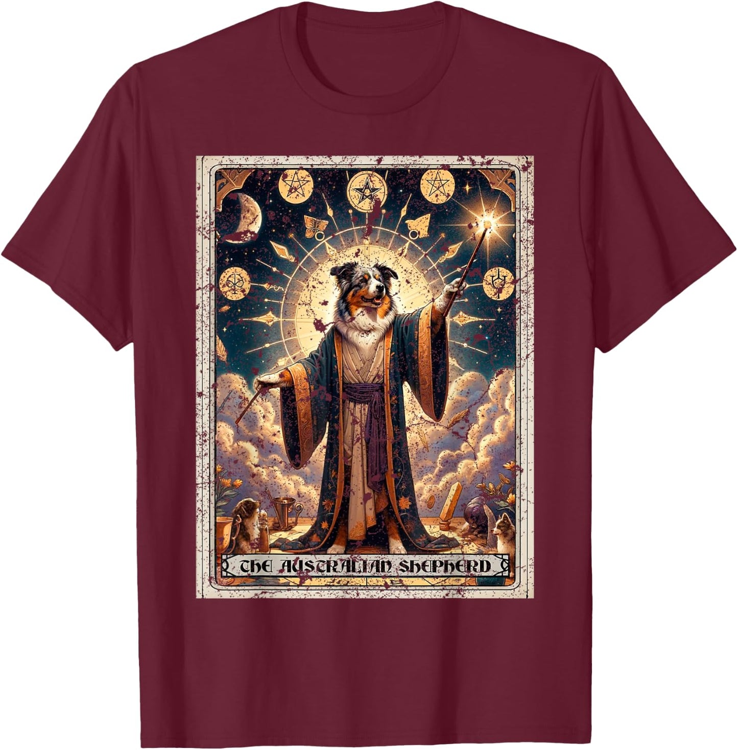 Australian Shepherd Tarot Card Dog T-Shirt - T-Shirt | Maroon